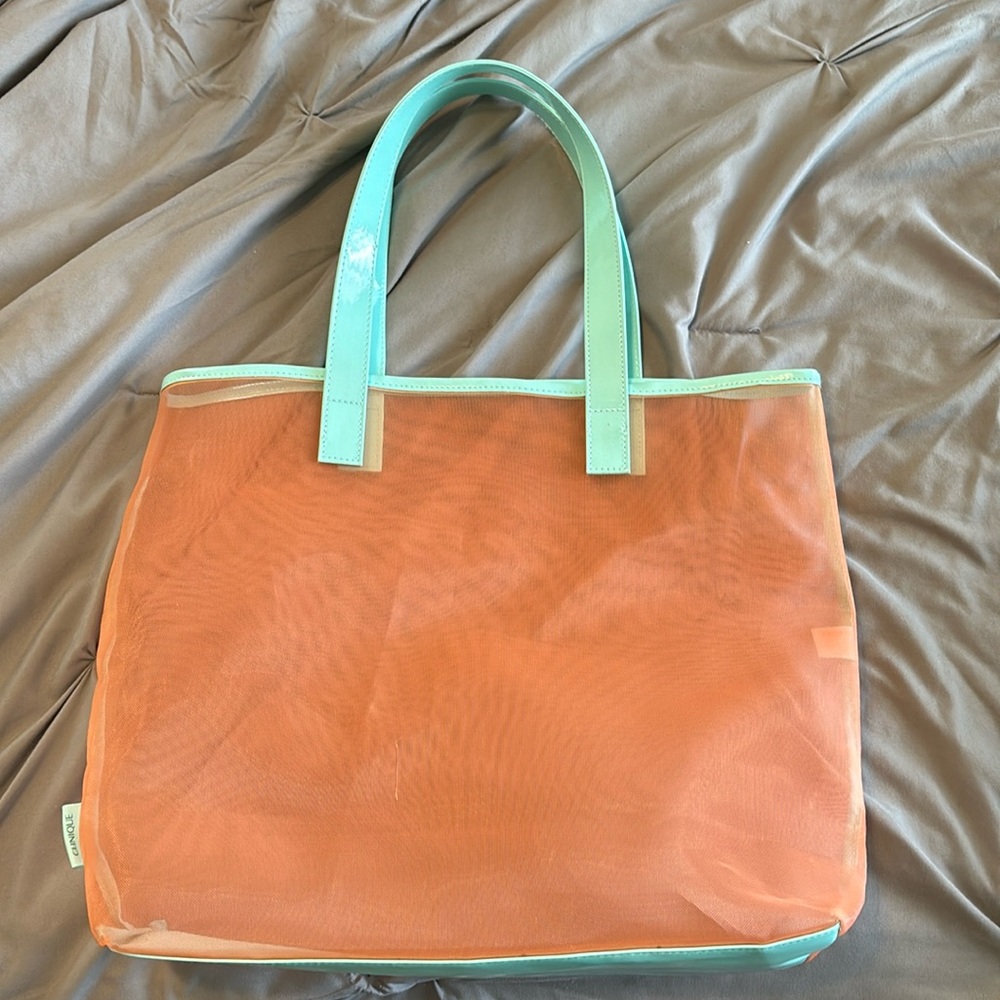 Clinique Mesh Orange and Turquoise Pool Tote